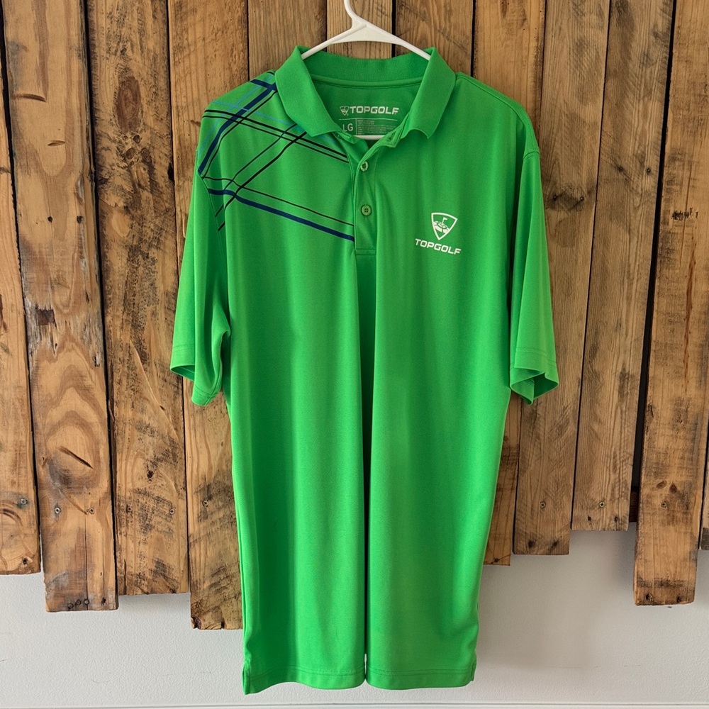 TOPGOLF Mens Geometric Short Sleeve Straight‎ Hem Green Polo T Shirt Size Large